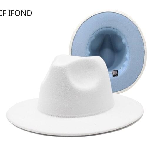 2021 Winter Women Men Patchwork Wool Felt Jazz Fedora Hat Fashion Wide Brim Panama Style Party Trilby Hat Dress Wedding Cap