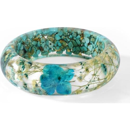 2018 Vintage Blue Dried Flower Resin Bracelet Bangle Handmade Cuff Bangle For Women Creative Gift Wholesale