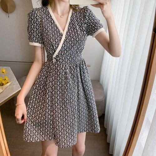 Elegant Summer V-neck Short Dresses Embroidery Floral A-Line Office Short Sleeve Dress YOU435