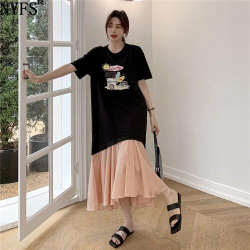 NYFS 2021 Korean New Summer Dress Loose Patchwork Woman Dress Vestido de mujer Robe Elbise Fashion Fish tail Dresses