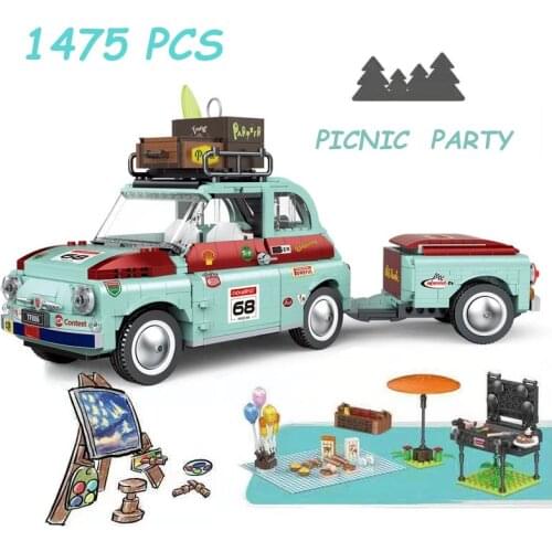 1475PCS City Series 19002 Tourist Picnic Green Car Model Building Blocks 3D Vehicle Bricks Toys For Children Birthday Gift