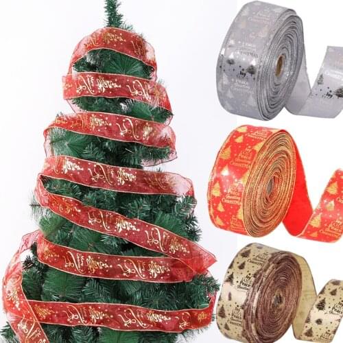 2M/roll Christmas Print Ribbon Christmas Tree Ornament Ribbon DIY Handmade Biscuit Gift Wrapping String Bow Christmas Decoration
