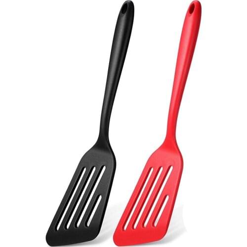 2 Pieces Silicone Slotted Fish Turner Spatula,Non-Stick,Heat Resistant,for Scrapping Flipping Frying Foods(Red & Black)