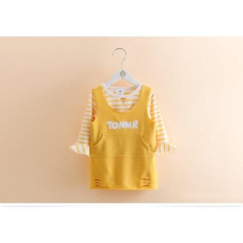 2021 2pcs Spring Baby Girls Children Causal Patchwork Suit Tops + Dress Girls Clothes Kids Clothes sets 2-7