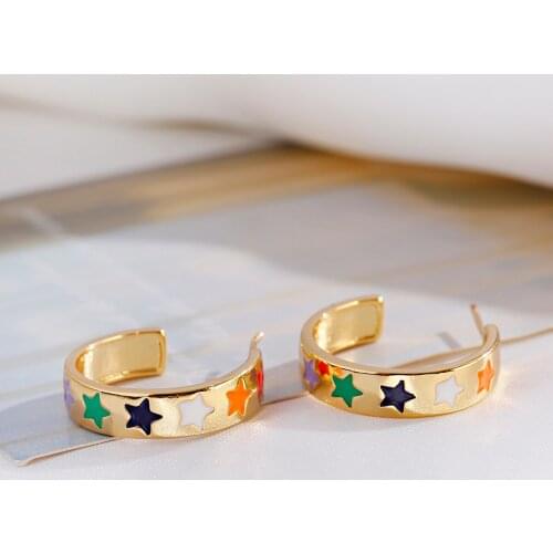 2021 Trendy Dripping Oil Copper Colorful Round Hoop Earrings Huggie Earring for Women Jewelry Earrings Ins Crystals