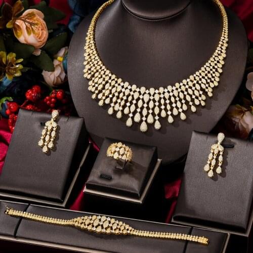 KellyBola Gorgeous Trend High Quality Zircon Geometry Pendant Necklace Earring Set Noble Bride Wedding Exclusive Exquisite 4PCS