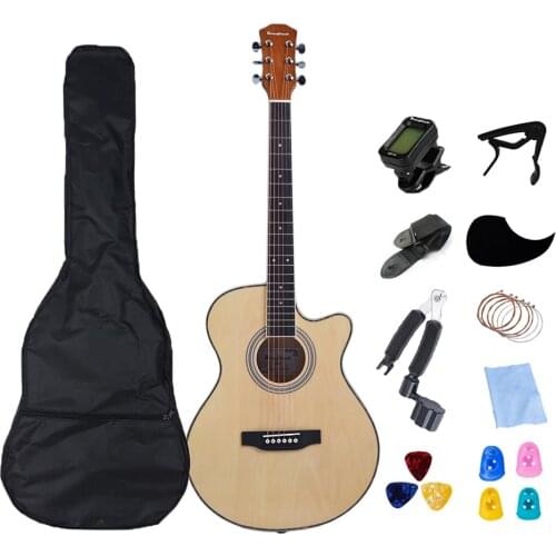 40-inch Thin Body Acoustic Guitar Beginners Free Guitar Bag Strings Picks Wood Color Guittar AGT26
