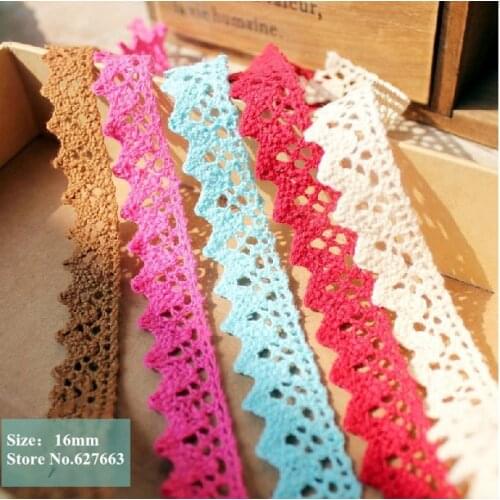 5 Colors 50 Yard Mixed Cotton Lace Trim for Sewing, DIY Patchwork Craft, 16mm, Free Shipping