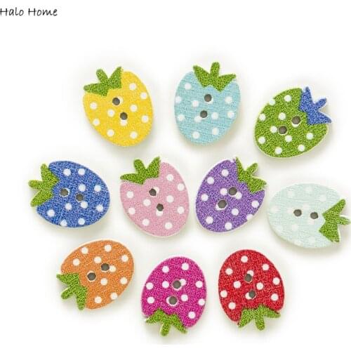50pcs 2 Hole Cute Strawberry Wood Buttons Home Sewing Scrapbooking Decor Clothing Card Making DIY 16x12mm