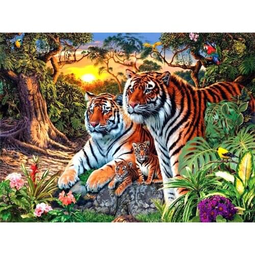Full Square/Round Drill 5D DIY Diamond Painting "Tiger family" 3D Embroidery Cross Stitch 5D Rhinestone Home Decor gift