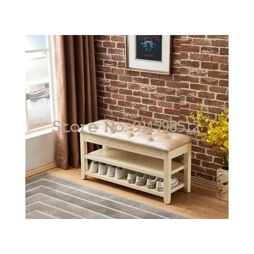 American solid wood shoe-changing stool-style shoe cabinet, household door storage stool, light luxury shoe stool, modern and si