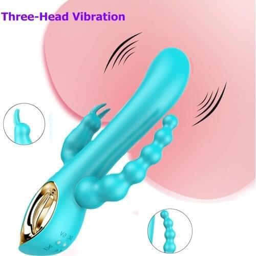 10Frequency Triple Head Anal Dildo Vibrators Clit Stimulator Rabbit Ear Women G-spot Stimulator Dildo Vibrator for Female Couple