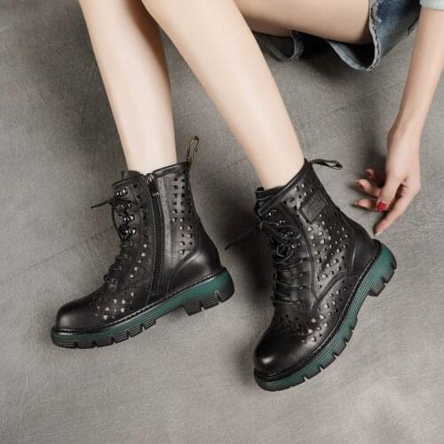Handmade Retro Leather Hollow Boots Womens Boots Washed First Layer Cowhide Boots Martin Boots Womens Sandals