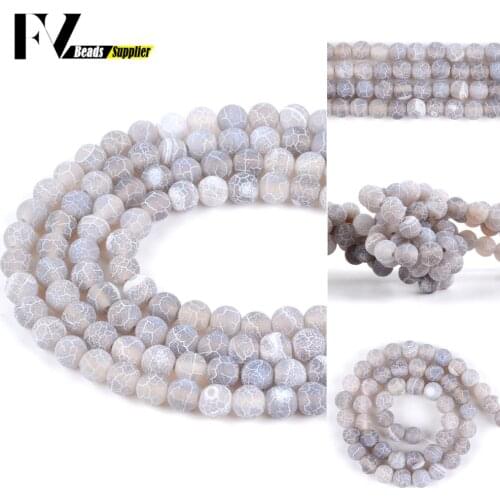 Natural Stone Beads Gray Frost Cracked Agates Round Loose Spacer Beads For Jewelry Making Diy Bracelet Accessories 4mm-12mm 15