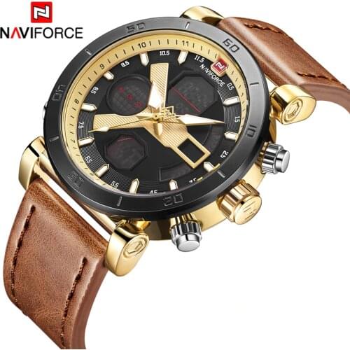 Luxury Brand Naviforce Watch Men Sports Mens Watches Leather Strap LED Digital Quartz Wristwatch Man Military Relogio Masculino