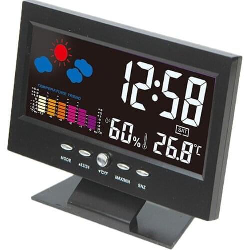 Black Digital Projection Snooze LCD Screen Alarm Clock Clock Display Desktop Weather LED Thermometer T5J8