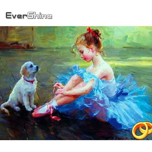 Evershine 5D Diamond Embroidery Sale Girl Diamond Painting Full Drill Square Dog Rhinestones Pictures Diamond Mosaic Portrait