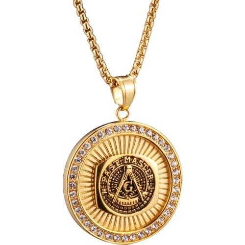 European and American stainless steel jewelry mens necklace retro Masonic titanium steel pendant