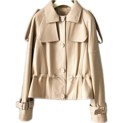 European Goods Genuine Leather Clothes Womens Short Coat Sheepskin Haining 2020 New Slim Leather Jacket Square-Neck Cinched