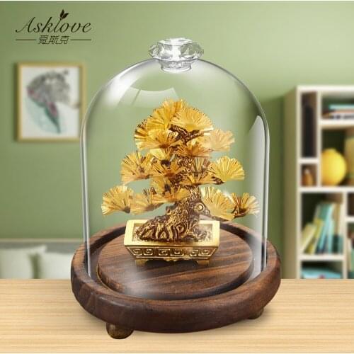 Feng shui Decor Lucky Wealth Ornament 24k Gold Foil Pine Tree Gold Crafts Office Desktop Lucky Ornaments Home Decoration Gifts