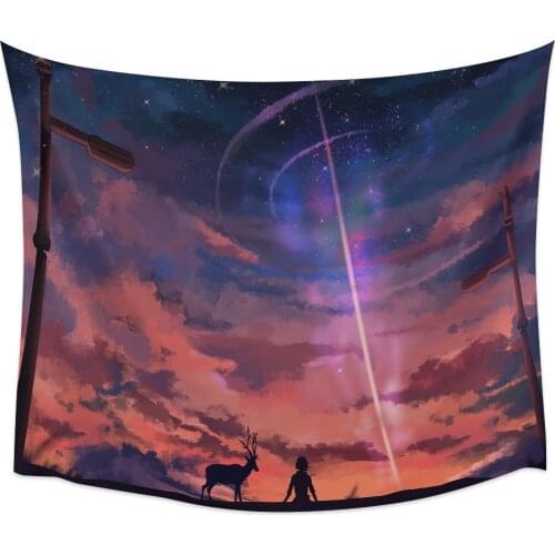 Elk Girl Starry Sky Dream Tapestry Wall Hanging Home Wall Decor Bedroom Tapestry Yoga Mat Picnic Mat