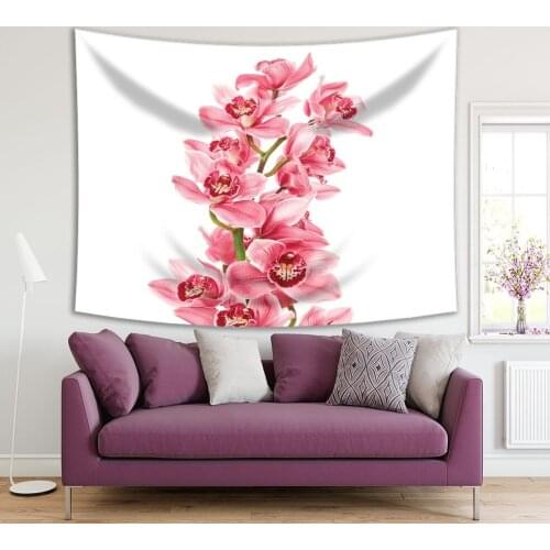 Tapestry Orchid Flowers Branch Blooms Bouquet Romantic Decorative Photo Printed Pink Green White