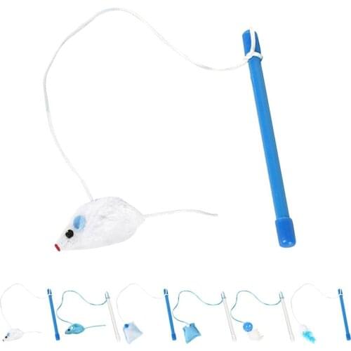 Cat Toy Cat Wand Funny Plastic Kitten Teaser Wand Cat Mouse Feather Playing Wand with Bell Cats Interactive Stick Cat Supplies