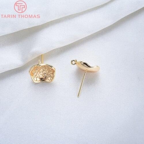 6PCS 11MM 24K Gold Color Brass Concave Stone Pattern Stud Earrings High Quality DIY Jewelry Making Findings