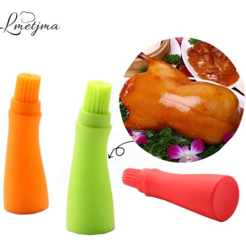 LMETJMA 2pcs/lot 30ML Silicone Oil Bottle With Brush BBQ Oil Brush Cooking Oil Bottle Brushes Tools Easy to Clean KCBII011302X2
