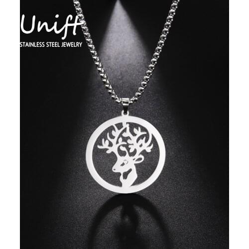 Unift Fashion Animal Deer Necklace for Women Men Long Stainless Steel Chain Street Style Rich Lucky Hope Jewelry Birthday Gift