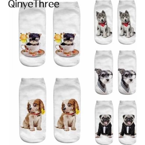 New Womens Happy Funny 3D Printing Cute Cartoon Playful Dog Short Ankle Socks Puppy Sokken Christmas Gift Dropshipping