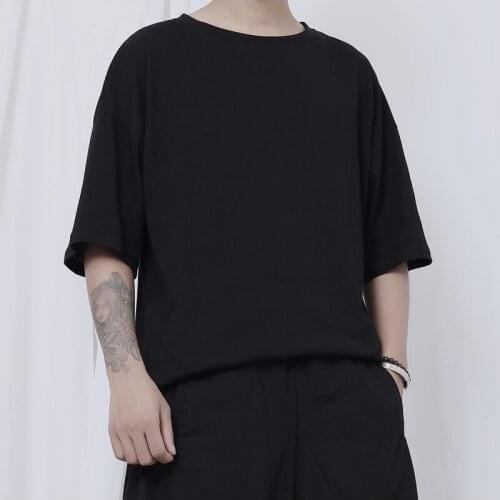 Original new t-shirt male tide Yamamoto dark wind polygonal design five-point sleeve solid color short-sleeved loose T-shirt mal