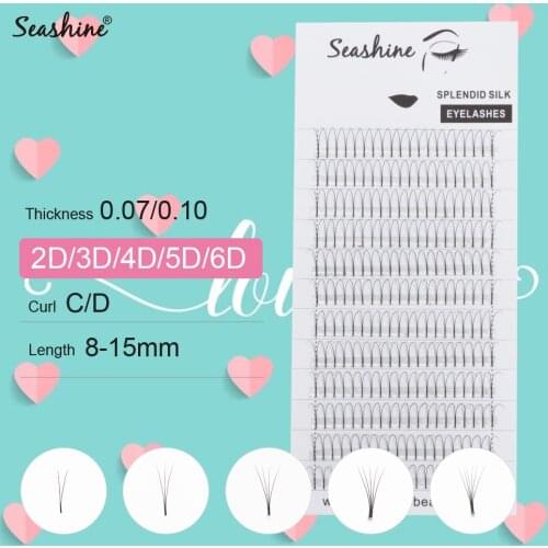 Seashine Individual Lashes Extension Long Stem 3D 4D 5D 6D 7D 0.05 Thickness Russian Volume Lashes Extensions Premade Fans Lash