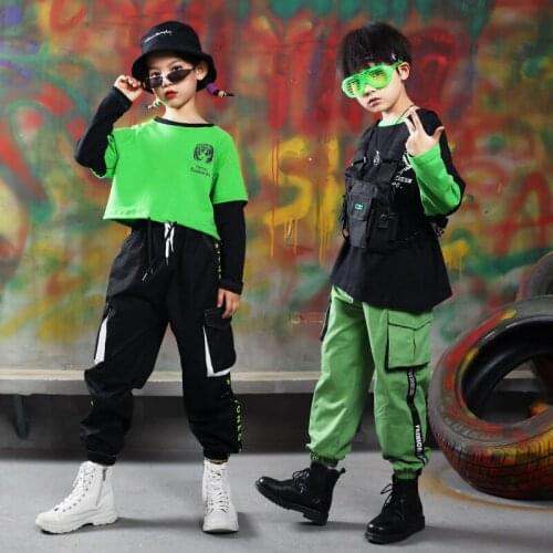 Girls Hip Hop Clothing Long Sleeve T Shirt Tactical Cargo Pants Costume Hip Hop Dance Clothes Dancewear for Kids