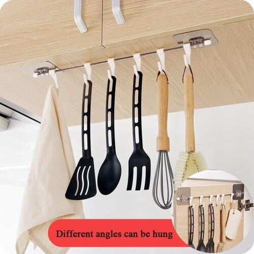 6 Hook Kitchen Organizer Cupboard Home Organizer Storage Rack Pantry Chest Tools Towels Hanger Wardrobe Towel Rack Storage Shelf