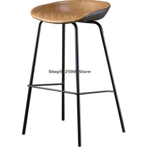 Nordic Simple Family Bar Chair Modern Iron High Chair Leather Art American Creative Bar Chair Island Bar Stool