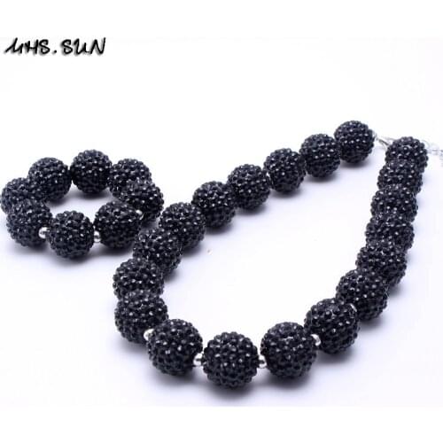 MHS.SUN Black Rhinestone Beads Necklace Bracelets Set Fashion Child/Kids/Girls Bubblegum Chunky Jewelry Set For Gift 2Set/lot