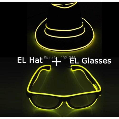 LED Party Hat + LED Glasses Men Fashion Glowing Flashing EL Product Set Flashing DJ Tie For Bar Club Costume Decoration