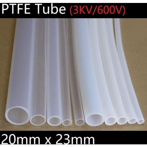 PTFE Tube White ID 20mm x 23mm OD F46 Insulated Heat Protect Transmit Hose Rigid Pipe Temperature Corrosion Resistance 600V