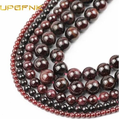 UPGFNK Natural Garnet stone beads Round Loose Spacers beads for Jewelry making Bracelet Accessories DIY 4/6/8/10MM 15'' strand
