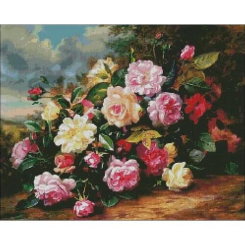 Oil Painting Rose Flower Needlework Cross stitch for Embroidery kits,14CT unprinted Patterns Cross-Stitching,DIY Handmade