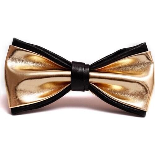 High Quality 2020 New Fashion PU Leather Bow Ties for Men Designers Brand Wedding Butterfly Mens Bowtie Groom Bow Tie Gold