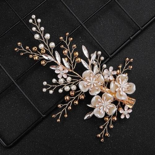 Elegant Crystal Pearl Flower Hair Clip Floral Style Barrette Bride Hair Jewelry Bridesmaid Wedding Bridal Hair Accessories