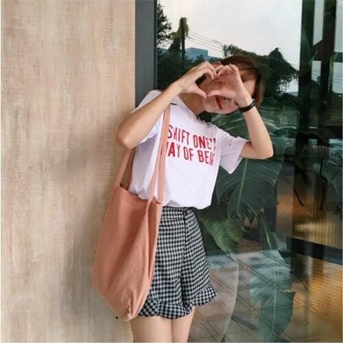 Women Cotton Fabric Shoulder Bag Simple Eco Canvas Bag Soft Handbag Solid Casual Tote Female Environmental Reusable Shopping Bag