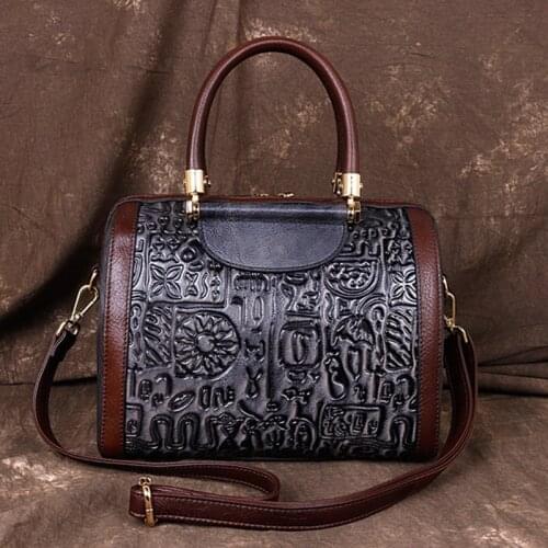 Retro Handmade Women Bag 2021 Winter Genuine Leather Cowhide Handbag Letter Casual Tote Large Capacity Shoulder Bags Sac A Main