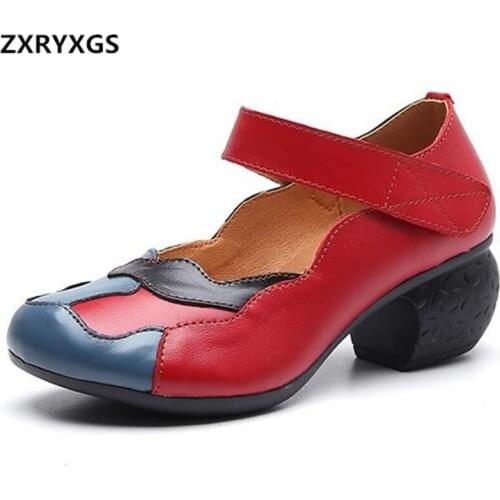 Promotion 2020 New Classic Spell Colors Genuine Leather Shoes Womens Shoes Non-slip Thick with High Heels Elegant Fashion Shoes