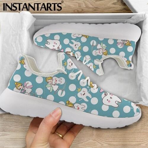 INSTANTARTS Women Dental Sneaker Knit Flats Shoes Cute Cartoon Teeth/Dentist Fairy Brand Design Female Lace Up Footwear Mujer