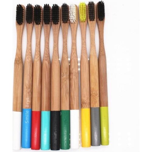 Rainbow Round Bamboo Handle Toothbrush 11 Colors bamboo toothbrush bamboo Fiber Soft Bristle Wooden Handle Low carbon Toothbrush