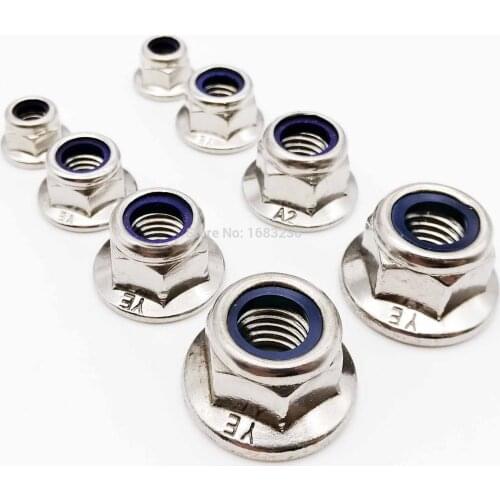 10/50pcs M3 M4 M5 M6 M8 M10 M12 A2-70 304 Stainless Steel GB6183 Hex Flange Nylon Insert Lock Nut Self locking Nylock Locknut