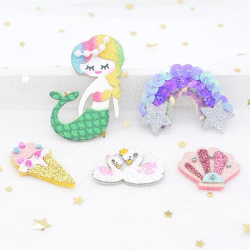 10Pcs Glitter Padded Patches Ice Cream Swan Seashell Rainbow Mermaid Appliques for DIY Hair Clips Bow Stickers Accessories H63